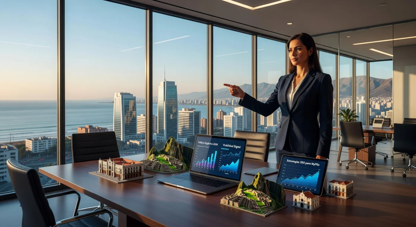 IMAGEN: SEO MyPEs Peru 2026: Infografía de 7 estrategias para eliminar invisibilidad digital en MyPEs peruanas