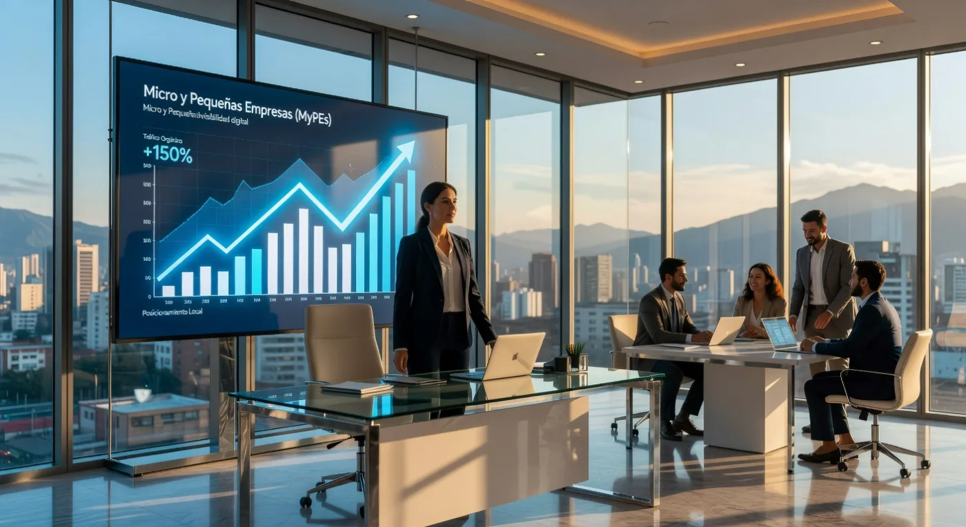 IMAGEN: SEO MyPEs Peru 2026: infografía 7 estrategias imprescindibles para eliminar invisibilidad digital en pymes peruanas